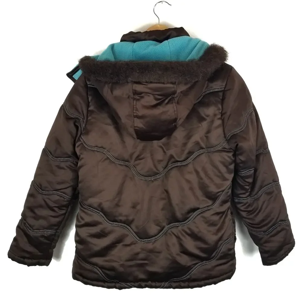Rothschild Girls Brown Satin Hooded Coat Size Large 14